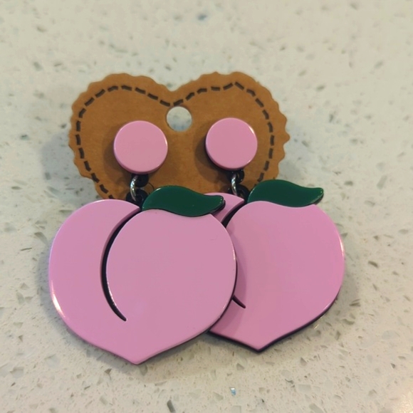 Pink peach stud dangle earrings - Picture 1 of 1